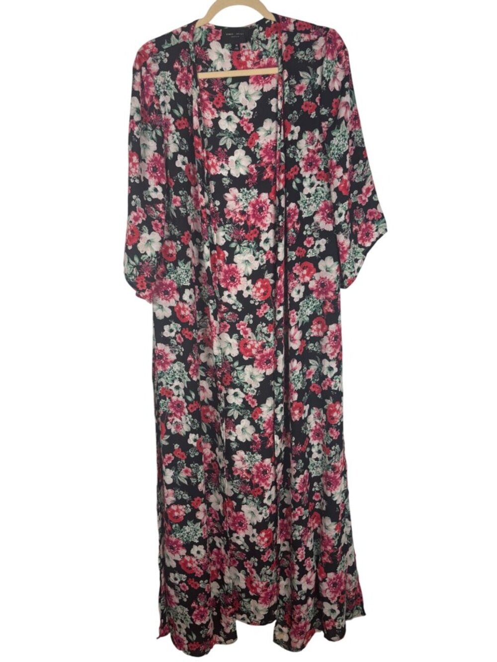 ✨3/$30 Romeo + Juliet Couture M Floral Print Kimono Robe Open Front Black Boho W